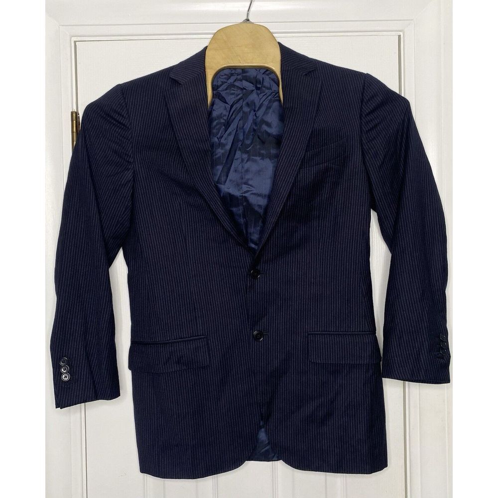 Ermenegildo Zegna Su Misura Mens‎ Sport Coat Navy Blue Stripes 46R Wool Silk